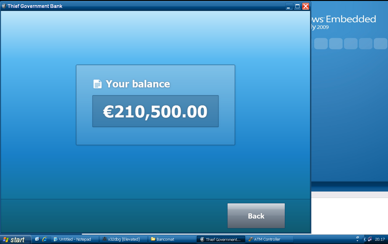 ATM balance showing β¬210,500 after the exploit